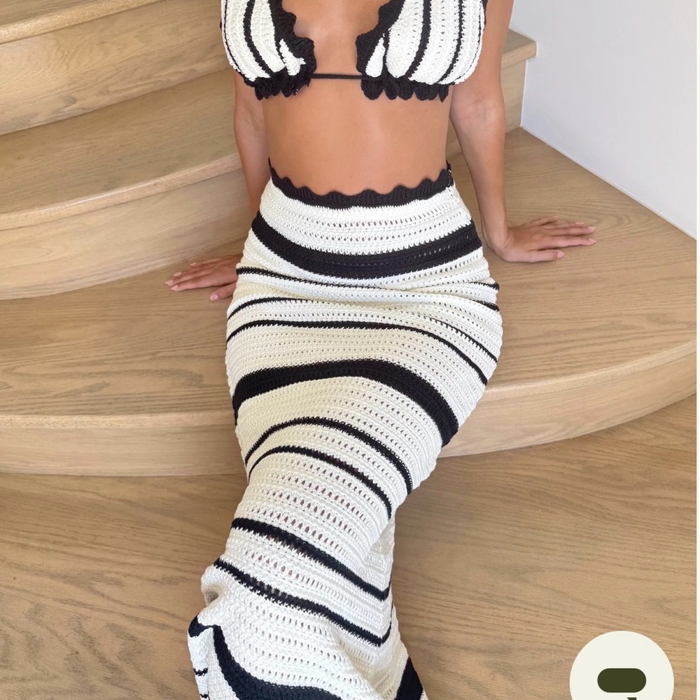 Meshki Jadia Black and White Crochet Two-Piece Set - Picture 2 of 5